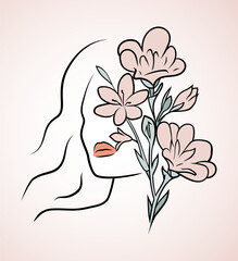 Delicate Line Art Woman with Flowers