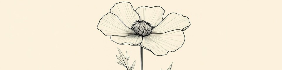 Obraz premium Monochrome sketch of single flower on beige background