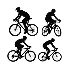 Obraz premium Cyclist Riding Bicycle Silhouett set Clipart on a white Background