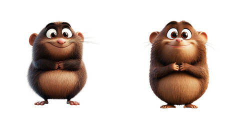 Fototapeta premium Brown mole character, lack of confidence, pitiful but cute, animated character - 3D Set Isolated On Transparent Background PNG