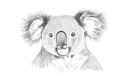 Hand-drawn koala portrait with attention to fur detail