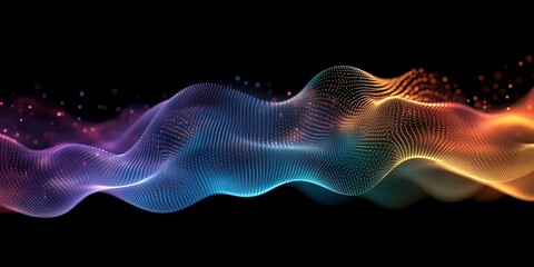 Obraz premium Vibrant waves of color flow in a digital landscape showcasing stunning visual effects at night