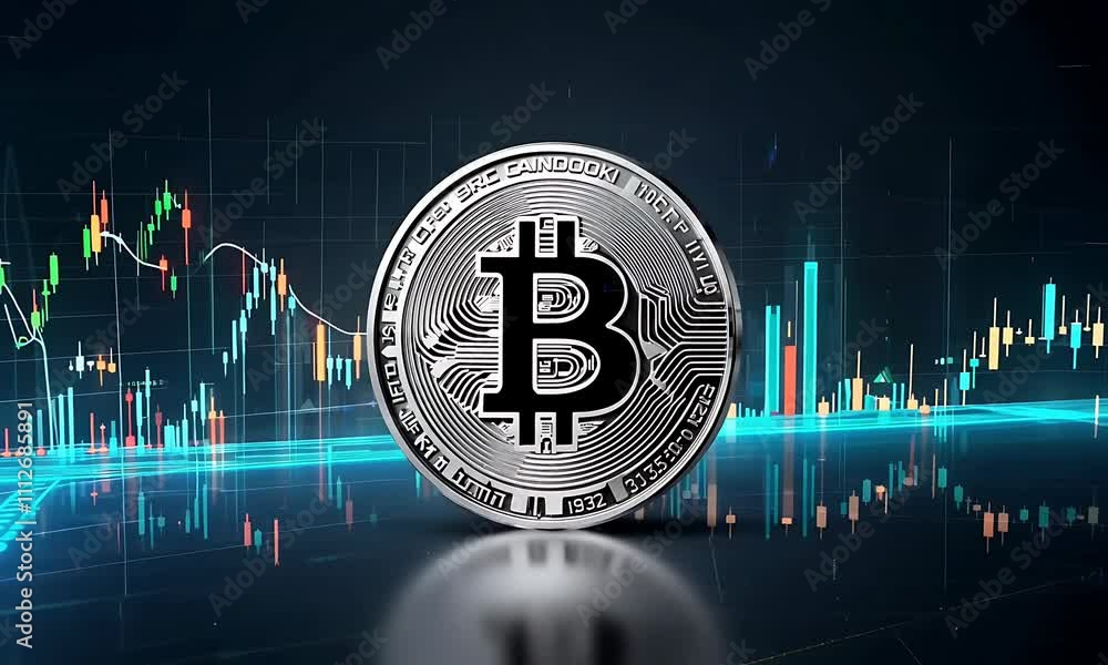 Poster bitcoin cryptocurrency animation with chart background
