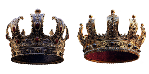 Luxurious Crown Gold and red- 3D Set Isolated On Transparent Background PNG
