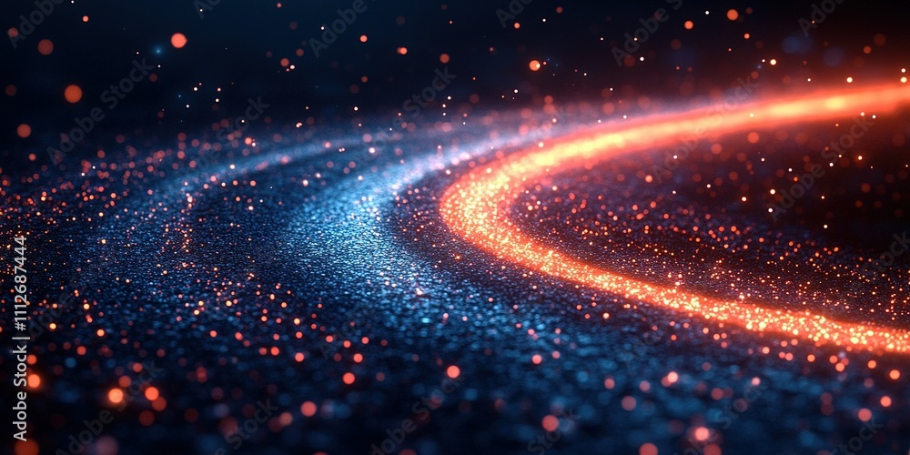 Poster colorful glowing particles create dynamic trails in a dark environment during the nighttime