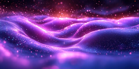 Fototapeta premium Vibrant colorful waves of light illuminated by twinkling particles in a dreamlike abstract setting