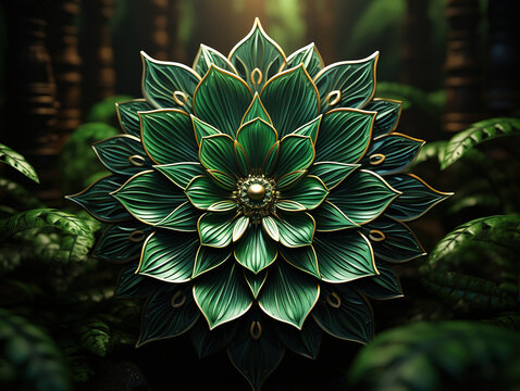 Intricate Green Floral Design with Pearl