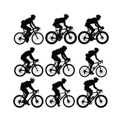 Fototapeta premium Cyclist Riding Bicycle Silhouett set Clipart on a white Background