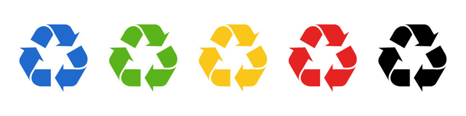 Recycle symbols for organic, paper, glass, plastic and metal waste