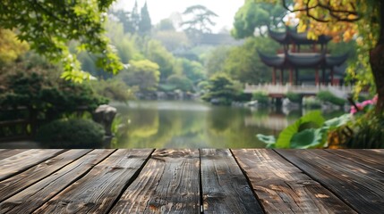 Fototapeta premium Clean Wooden Table with Subtle Background