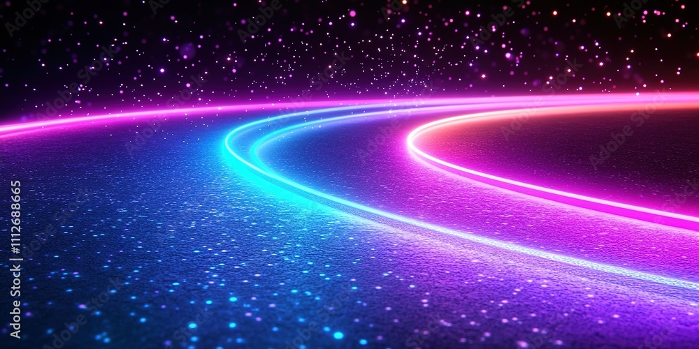 Poster colorful neon light trails create a mesmerizing pattern on a dark background in a digital art render