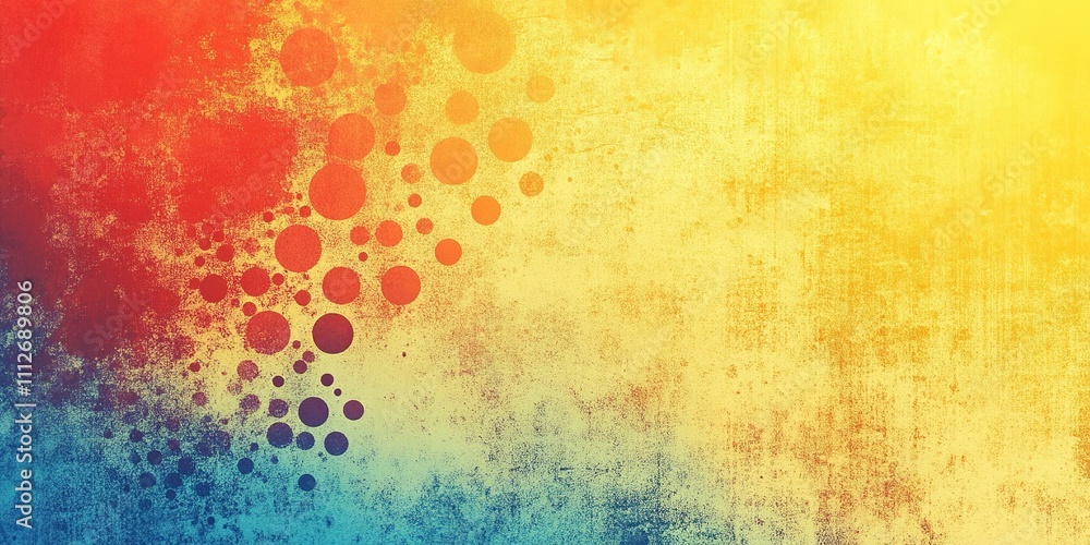 Poster vibrant abstract design featuring colorful circles against a textured background