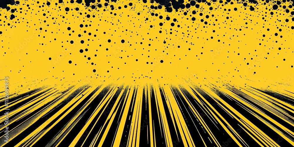 Poster bright yellow abstract design with radial lines and dotted texture creates dynamic visual impact