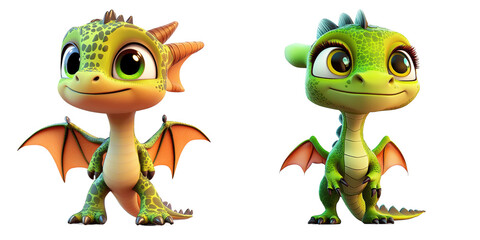 Fototapeta premium dragon animated character - 3D Set Isolated On Transparent Background PNG