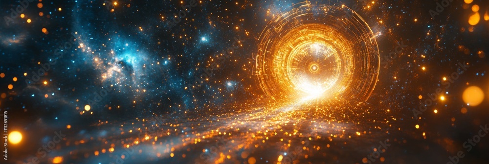 Poster celestial time portal, a mesmerizing gateway in a starry expanse, shimmering with vibrant temporal e