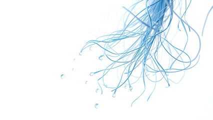 Obraz premium Fine blue paper fibers intertwined with water droplets, paper pulp, handmade paper, macro photography, natural textures