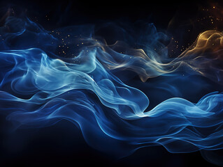 Fototapeta premium Abstract Blue and Gold Smoke Waves