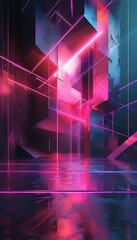Obraz premium Abstract Futuristic Neon Glowing Pink Geometric Design