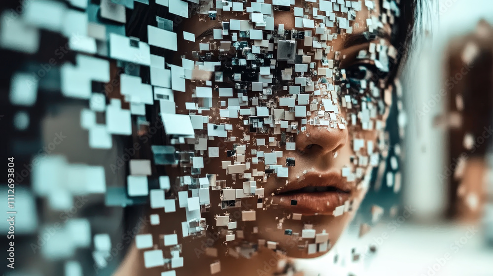 Poster anti tracking of privacy: digital avatar with fragmented data reflects futuristic concept of identit