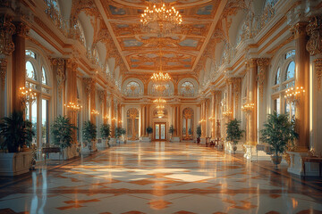 Obraz premium Grand Palace Hall Ornate Gold Decor Luxurious Interior