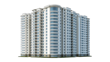 Modern High-Rise Elegance, Symmetrical Windows, Urban Residential Space Isolated on white background or PNG