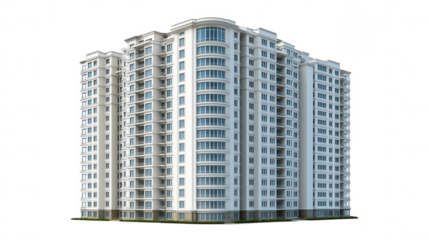 Modern High-Rise Elegance, Symmetrical Windows, Urban Residential Space Isolated on white background or PNG