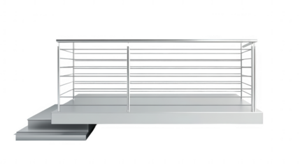 Modern Minimalist Railing Design, sleek metal lines, white background, contemporary architectural element, elevated platform Isolated on white background or PNG