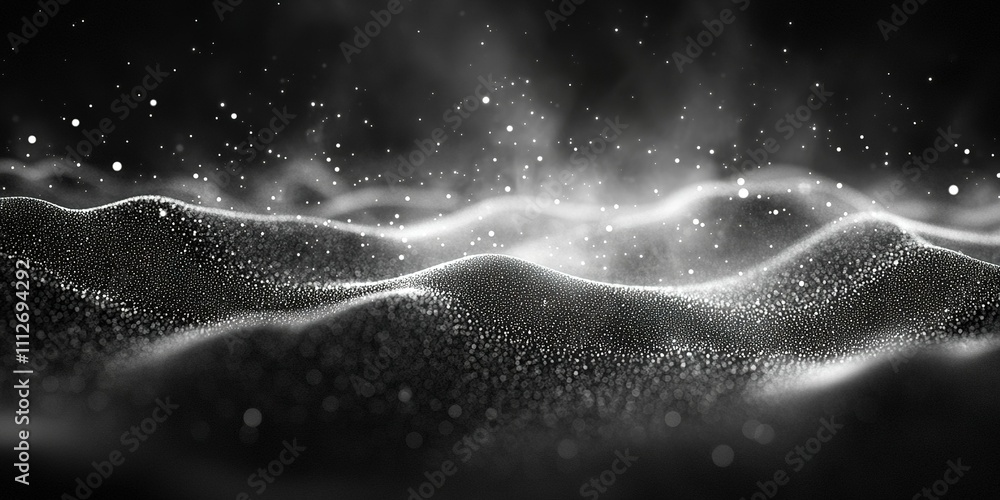 Poster dynamic patterns of swirling dust and mist create a captivating visual experience in monochrome tone