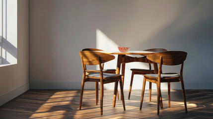 Dining table and chair set, brown, minimalist style,
