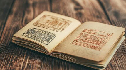 Obraz premium Closeup of passport stamps from various countries, vibrant and diverse