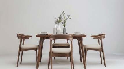Dining table and chair set, brown, minimalist style,