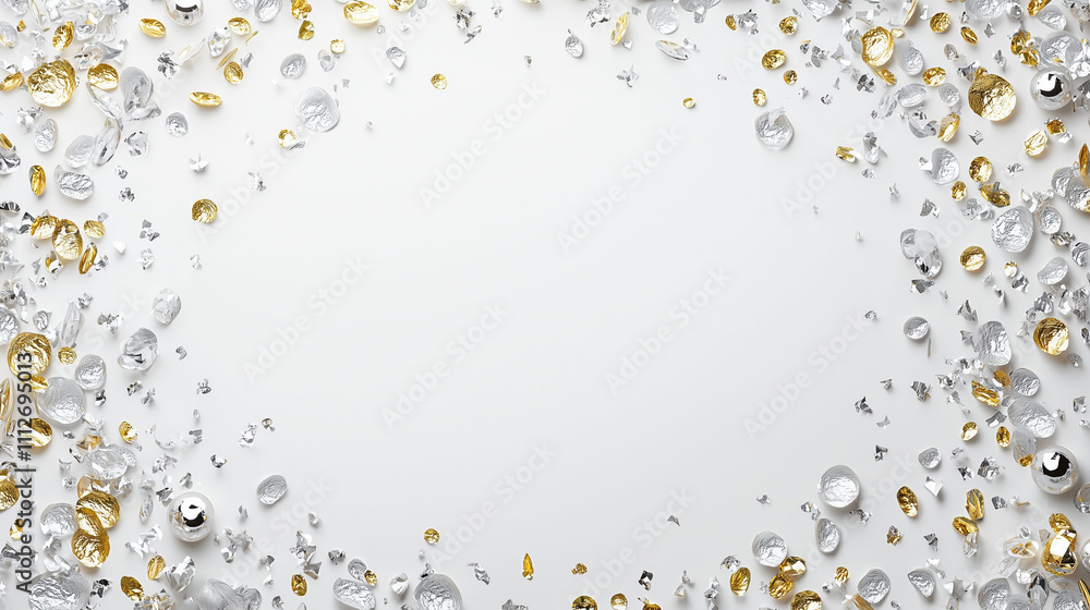 Poster a sparkling arrangement of clear and golden gems surrounds a blank space, ideal for adding text or a