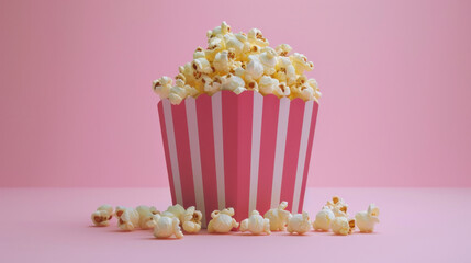Popcorn in a bucket spread out on a white background