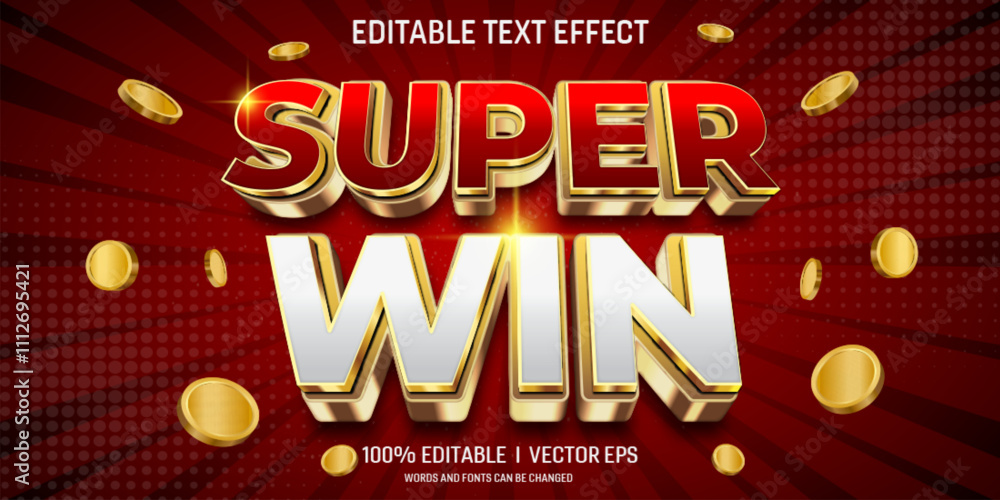 Aufkleber  super win vector 3d text effect with modern style design