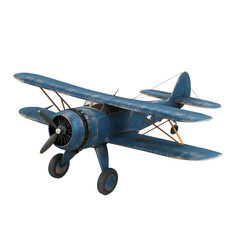 Vintage airplane model with blue paint design. transparent background
