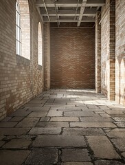 industrial ambiance with stone floor and brick wall , functional, brick, modern