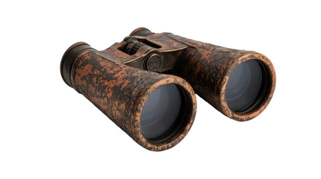 Vintage binoculars for outdoor exploration. transparent background