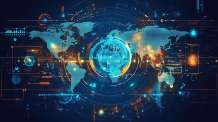 Obraz premium Global digital network visualization technology sphere data analysis futuristic environment digital