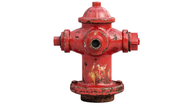 Vintage red fire hydrant in urban environment. transparent background