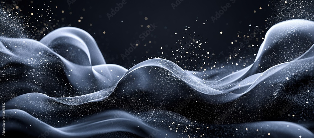 Poster ethereal waves of mist and sparkle create a mesmerizing visual effect in a dark atmosphere