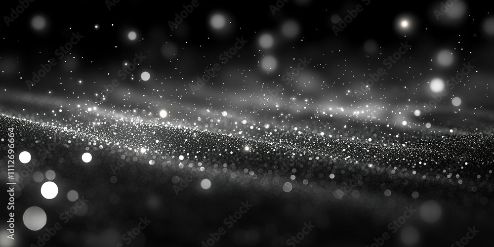 Poster shimmering particles dance across a dark background in a mesmerizing display of light and shadow