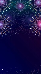 Happy New Year 2025 fireworks background dark blue color with glowing gold sparkles, festive bokeh, and modern design, perfect for posters, ads, social media, and event promotions