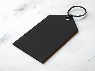 Classic black tag mockup on a matte white surface background