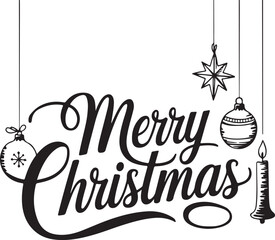 Create a simple "Merry Christmas" typography, calligraphy add some ornaments with white background