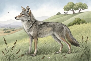 Obraz premium Coyote in the Wild - Majestic Animal Roaming the Desert Landscape 