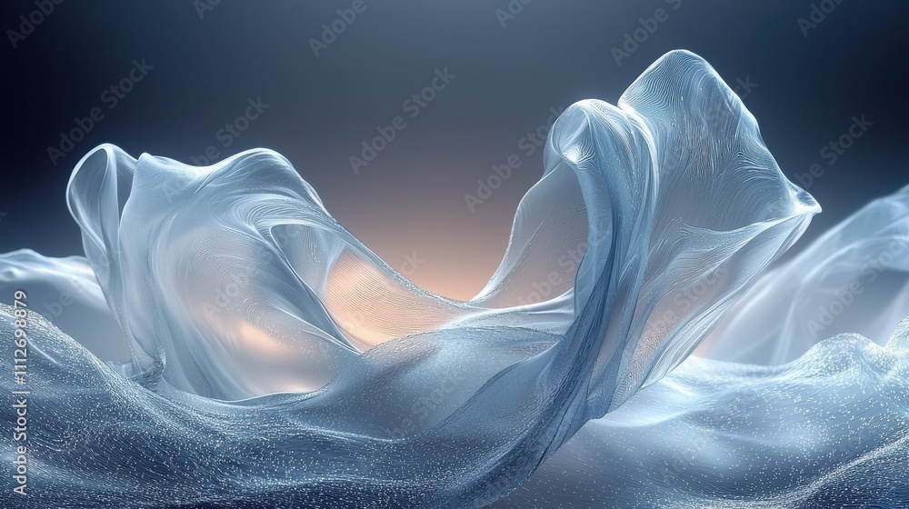 Poster ethereal fabric flowing gracefully in soft light creating a serene and tranquil atmosphere