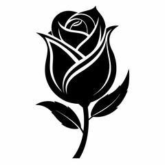 Rose Bud vector silhouette black design white background