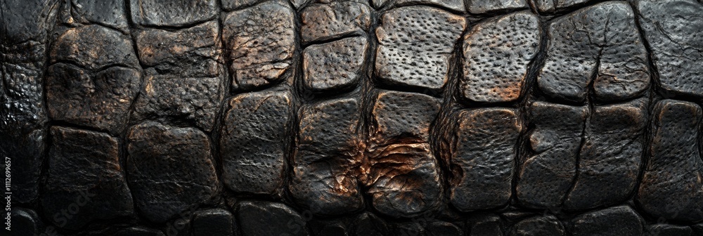 Poster alligator hide texture, a top-down view revealing the intricate, coarse patterns and deep shadows of