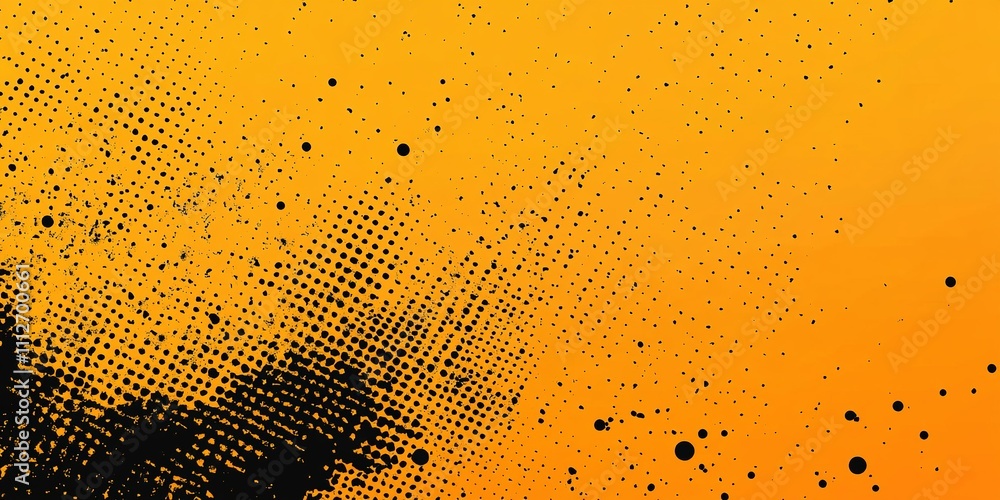 Poster abstract orange and black dot pattern with a gradient effect creating visual depth and texture