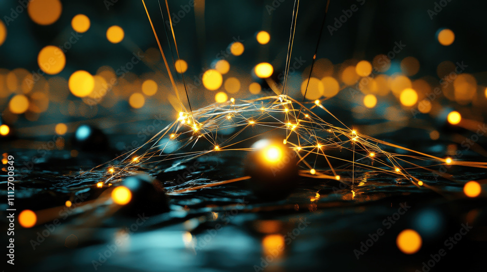 Poster Anti Tracking of Security : vibrant network of glowing nodes interconnected by luminous strands creates mesmerizing visual effect. interplay of light and shadow adds depth and intrigue to scene